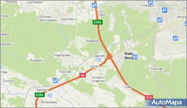 mapa Jasiniec gmina Białe Błota, Jasiniec gmina Białe Błota na mapie Targeo
