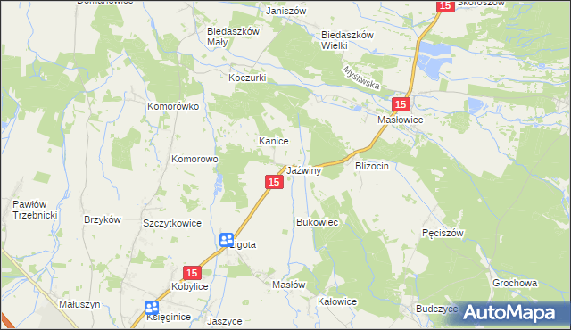 mapa Jaźwiny gmina Trzebnica, Jaźwiny gmina Trzebnica na mapie Targeo