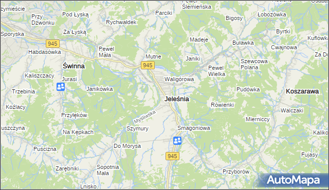 mapa Jeleśnia, Jeleśnia na mapie Targeo