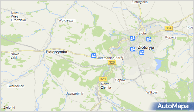 mapa Jerzmanice-Zdrój, Jerzmanice-Zdrój na mapie Targeo