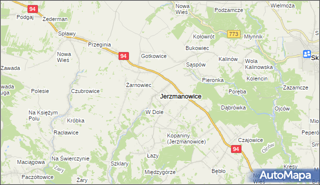 mapa Jerzmanowice gmina Jerzmanowice-Przeginia, Jerzmanowice gmina Jerzmanowice-Przeginia na mapie Targeo