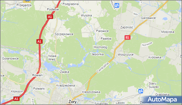 mapa Jesionka gmina Czerwionka-Leszczyny, Jesionka gmina Czerwionka-Leszczyny na mapie Targeo