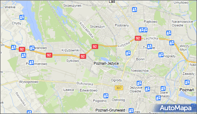 mapa Jeżyce gmina Poznań, Jeżyce gmina Poznań na mapie Targeo