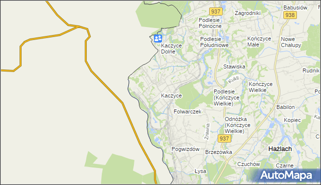 mapa Kaczyce gmina Zebrzydowice, Kaczyce gmina Zebrzydowice na mapie Targeo