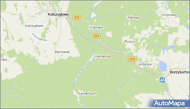 mapa Kamienica gmina Borzytuchom, Kamienica gmina Borzytuchom na mapie Targeo