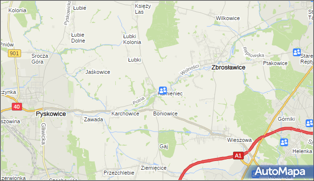 mapa Kamieniec gmina Zbrosławice, Kamieniec gmina Zbrosławice na mapie Targeo