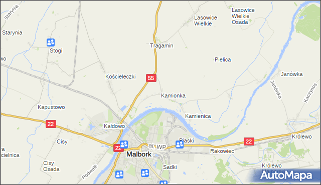 mapa Kamionka gmina Malbork, Kamionka gmina Malbork na mapie Targeo