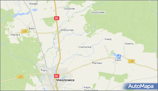 mapa Kamionka gmina Mieszkowice, Kamionka gmina Mieszkowice na mapie Targeo