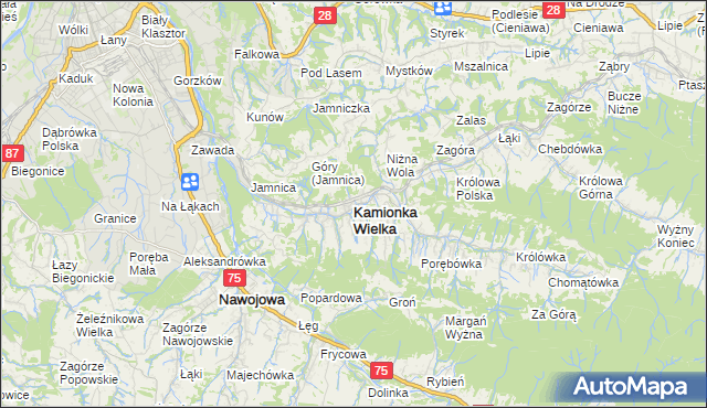 mapa Kamionka Wielka, Kamionka Wielka na mapie Targeo