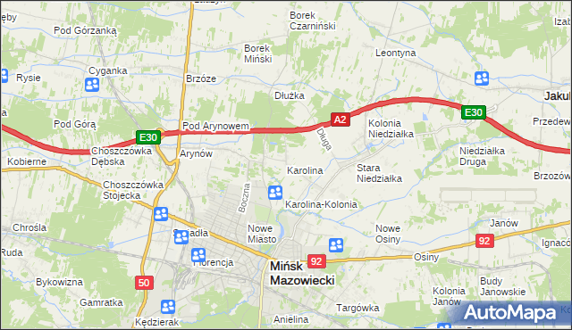 mapa Karolina gmina Mińsk Mazowiecki, Karolina gmina Mińsk Mazowiecki na mapie Targeo