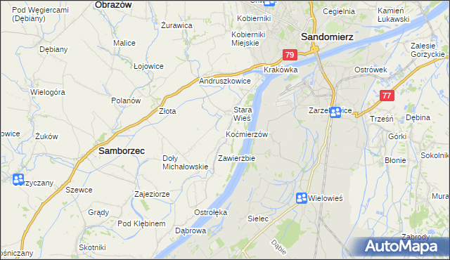 mapa Koćmierzów, Koćmierzów na mapie Targeo