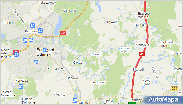 mapa Kolincz, Kolincz na mapie Targeo