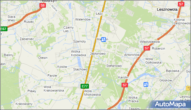 mapa Kolonia Warszawska gmina Lesznowola, Kolonia Warszawska gmina Lesznowola na mapie Targeo