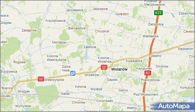 mapa Kolonia Wolanów, Kolonia Wolanów na mapie Targeo