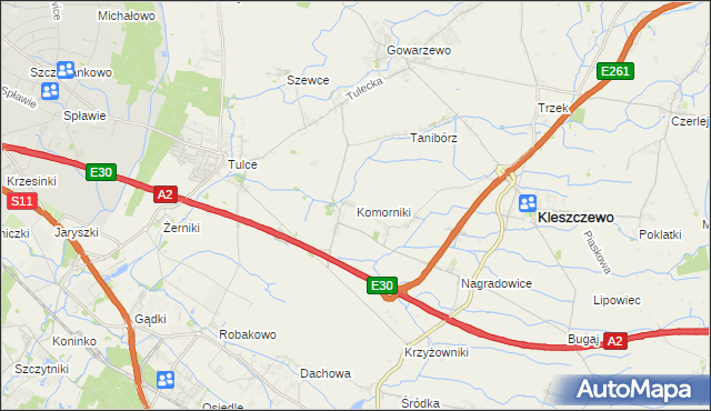 mapa Komorniki gmina Kleszczewo, Komorniki gmina Kleszczewo na mapie Targeo