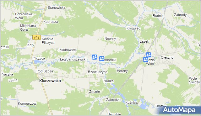 mapa Komorniki gmina Kluczewsko, Komorniki gmina Kluczewsko na mapie Targeo