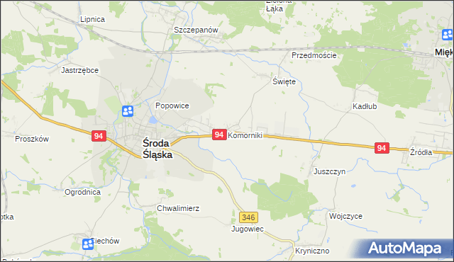 mapa Komorniki gmina Środa Śląska, Komorniki gmina Środa Śląska na mapie Targeo