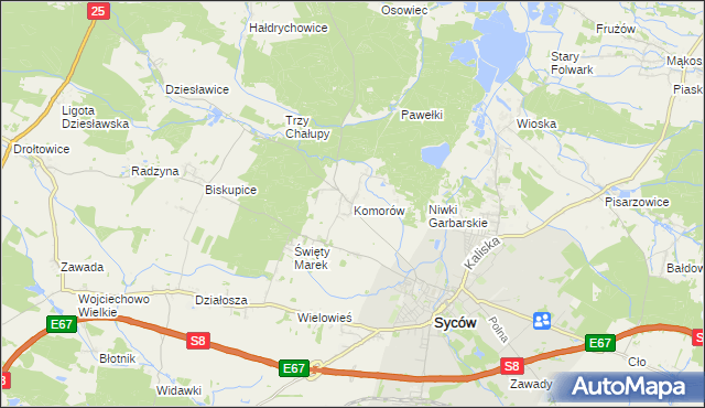 mapa Komorów gmina Syców, Komorów gmina Syców na mapie Targeo