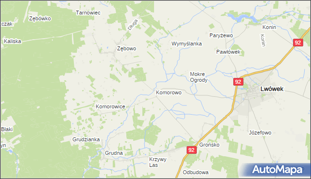mapa Komorowo gmina Lwówek, Komorowo gmina Lwówek na mapie Targeo