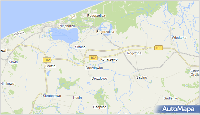 mapa Konarzewo gmina Karnice, Konarzewo gmina Karnice na mapie Targeo