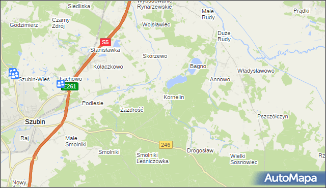 mapa Kornelin gmina Szubin, Kornelin gmina Szubin na mapie Targeo