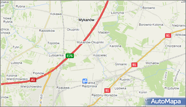 mapa Kościelec gmina Rędziny, Kościelec gmina Rędziny na mapie Targeo