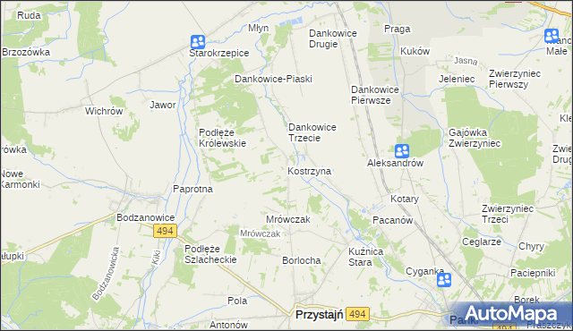 mapa Kostrzyna gmina Przystajń, Kostrzyna gmina Przystajń na mapie Targeo