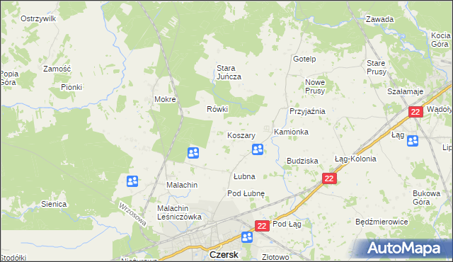 mapa Koszary gmina Czersk, Koszary gmina Czersk na mapie Targeo