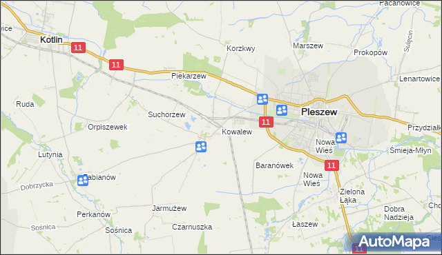 mapa Kowalew gmina Pleszew, Kowalew gmina Pleszew na mapie Targeo