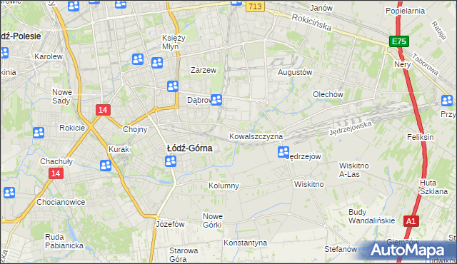 mapa Kowalszczyzna gmina Łódź, Kowalszczyzna gmina Łódź na mapie Targeo