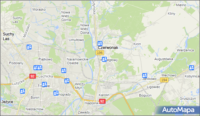 mapa Koziegłowy gmina Czerwonak, Koziegłowy gmina Czerwonak na mapie Targeo