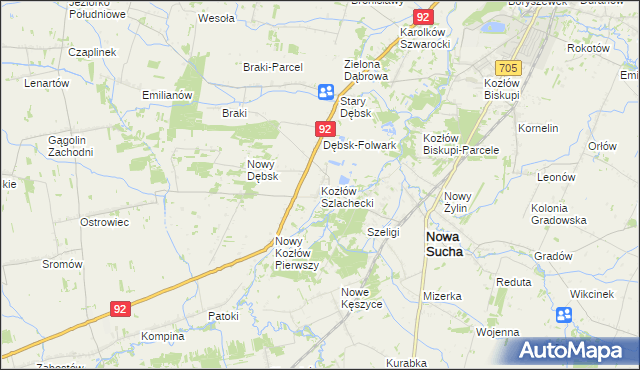 mapa Kozłów Szlachecki, Kozłów Szlachecki na mapie Targeo