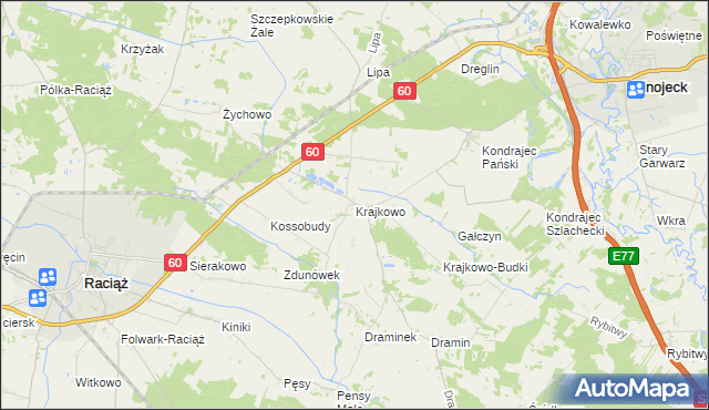 mapa Krajkowo gmina Raciąż, Krajkowo gmina Raciąż na mapie Targeo