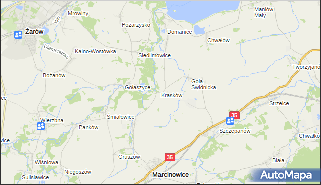 mapa Krasków gmina Marcinowice, Krasków gmina Marcinowice na mapie Targeo