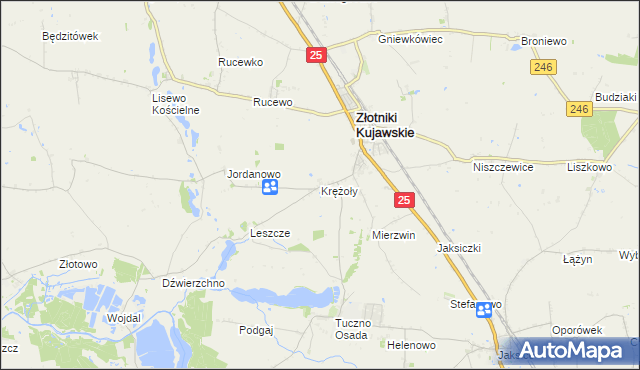 mapa Krężoły gmina Złotniki Kujawskie, Krężoły gmina Złotniki Kujawskie na mapie Targeo
