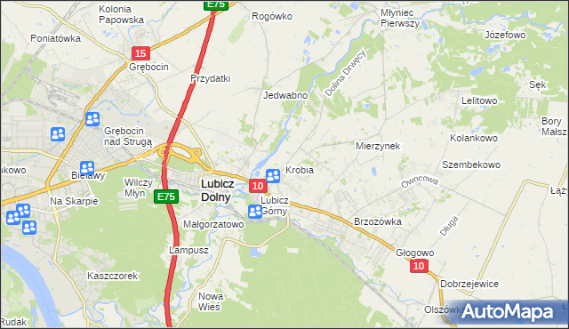 mapa Krobia gmina Lubicz, Krobia gmina Lubicz na mapie Targeo