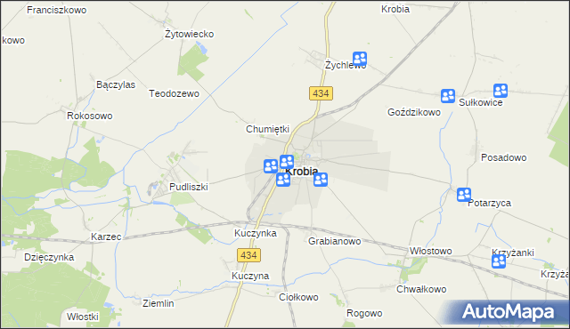 mapa Krobia powiat gostyński, Krobia powiat gostyński na mapie Targeo