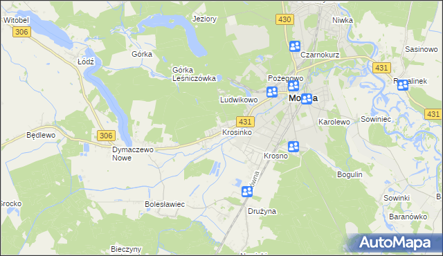 mapa Krosinko gmina Mosina, Krosinko gmina Mosina na mapie Targeo