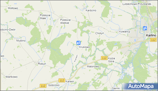 mapa Krukowo gmina Karlino, Krukowo gmina Karlino na mapie Targeo