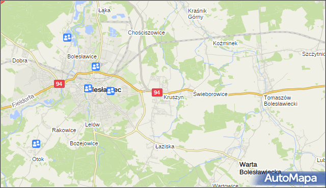 mapa Kruszyn gmina Bolesławiec, Kruszyn gmina Bolesławiec na mapie Targeo
