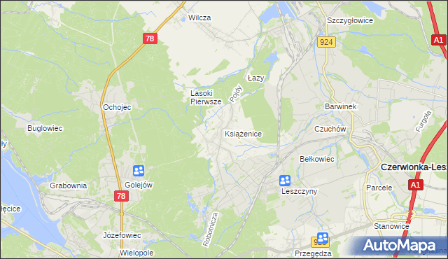 mapa Książenice gmina Czerwionka-Leszczyny, Książenice gmina Czerwionka-Leszczyny na mapie Targeo