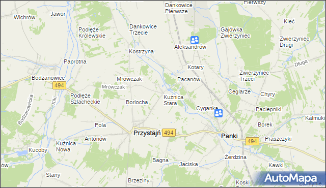 mapa Kuźnica Stara gmina Przystajń, Kuźnica Stara gmina Przystajń na mapie Targeo