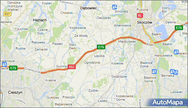 mapa Łączka gmina Dębowiec, Łączka gmina Dębowiec na mapie Targeo