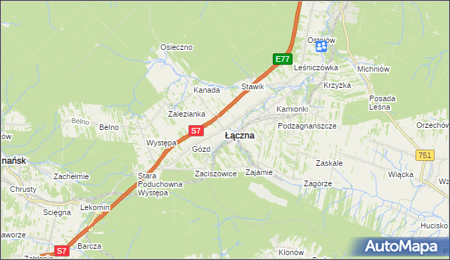 mapa Łączna powiat skarżyski, Łączna powiat skarżyski na mapie Targeo