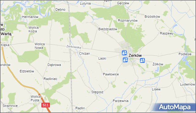 mapa Laski gmina Żerków, Laski gmina Żerków na mapie Targeo