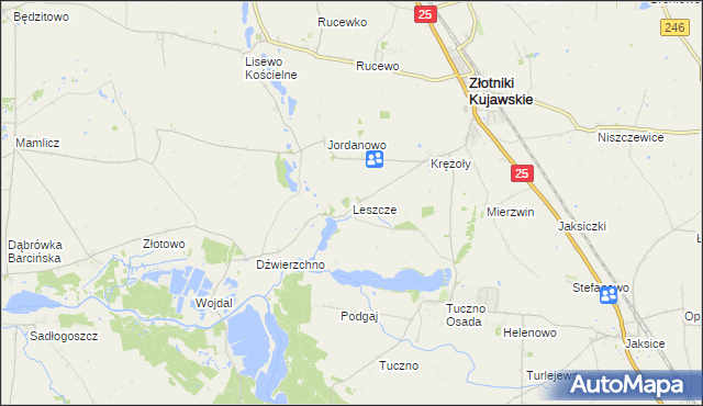 mapa Leszcze gmina Złotniki Kujawskie, Leszcze gmina Złotniki Kujawskie na mapie Targeo