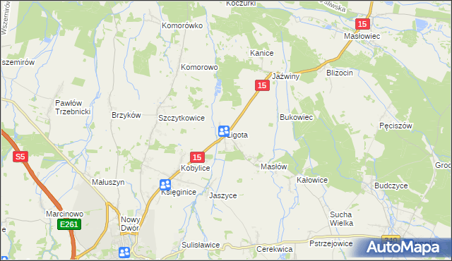 mapa Ligota gmina Trzebnica, Ligota gmina Trzebnica na mapie Targeo