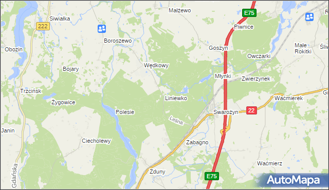 mapa Liniewko, Liniewko na mapie Targeo