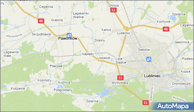 mapa Lisowice gmina Pawonków, Lisowice gmina Pawonków na mapie Targeo