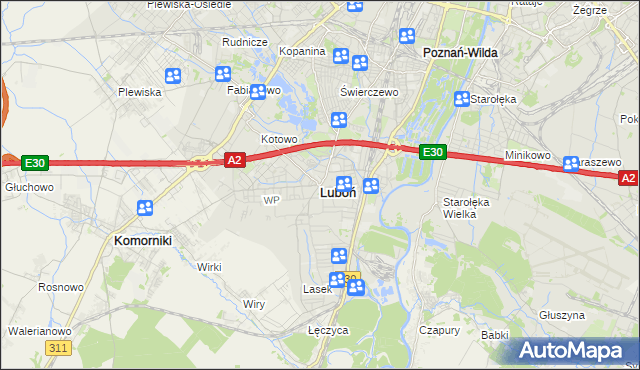 mapa Luboń powiat poznański, Luboń powiat poznański na mapie Targeo